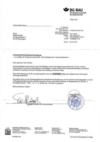 Unbedenklichkeitsbescheinigung