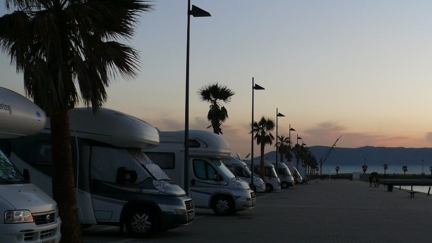 Our motorhome parking area at sunset