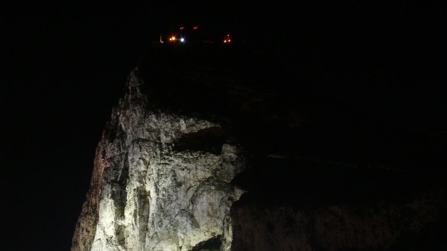 Gibraltar floodlit at night