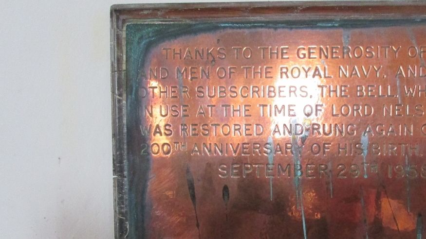 Marking the refurbishment of the church bell which rang during Nelson's days in the village.