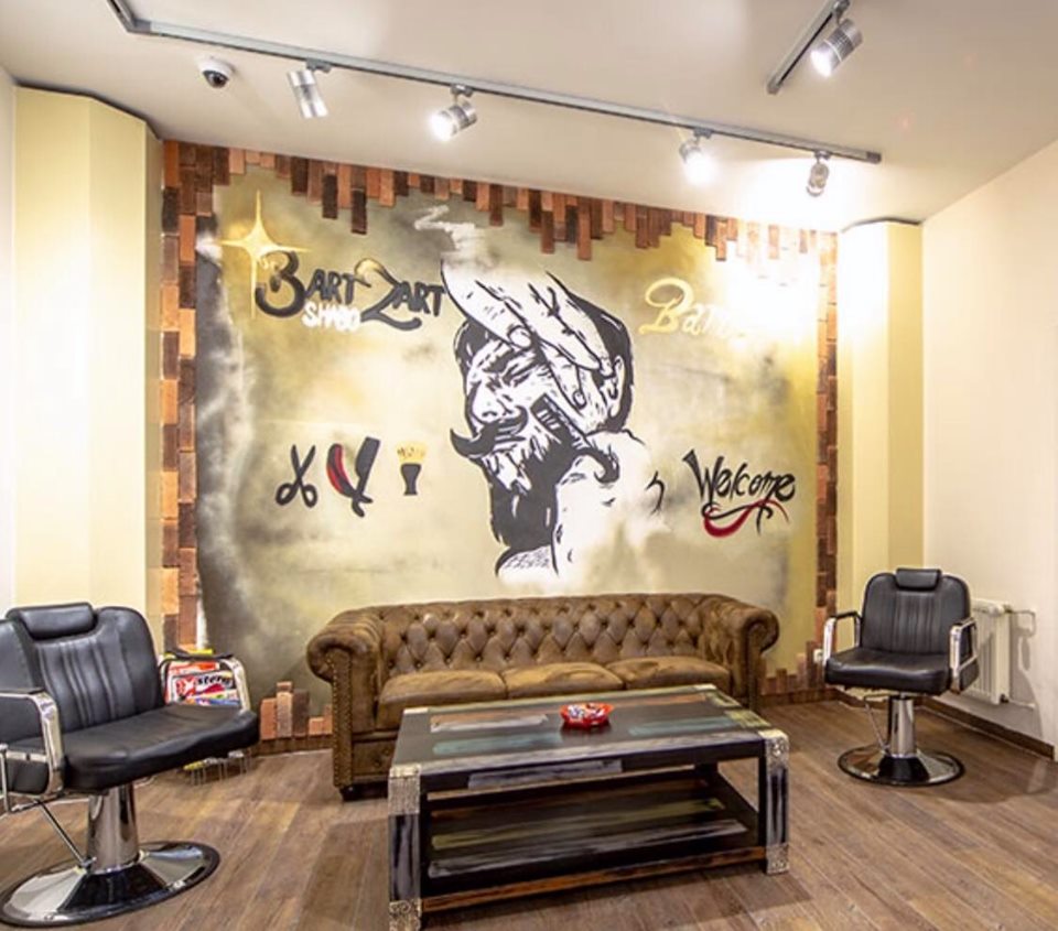 Barbershop-Graffiti mit Schriftzug und Portrait