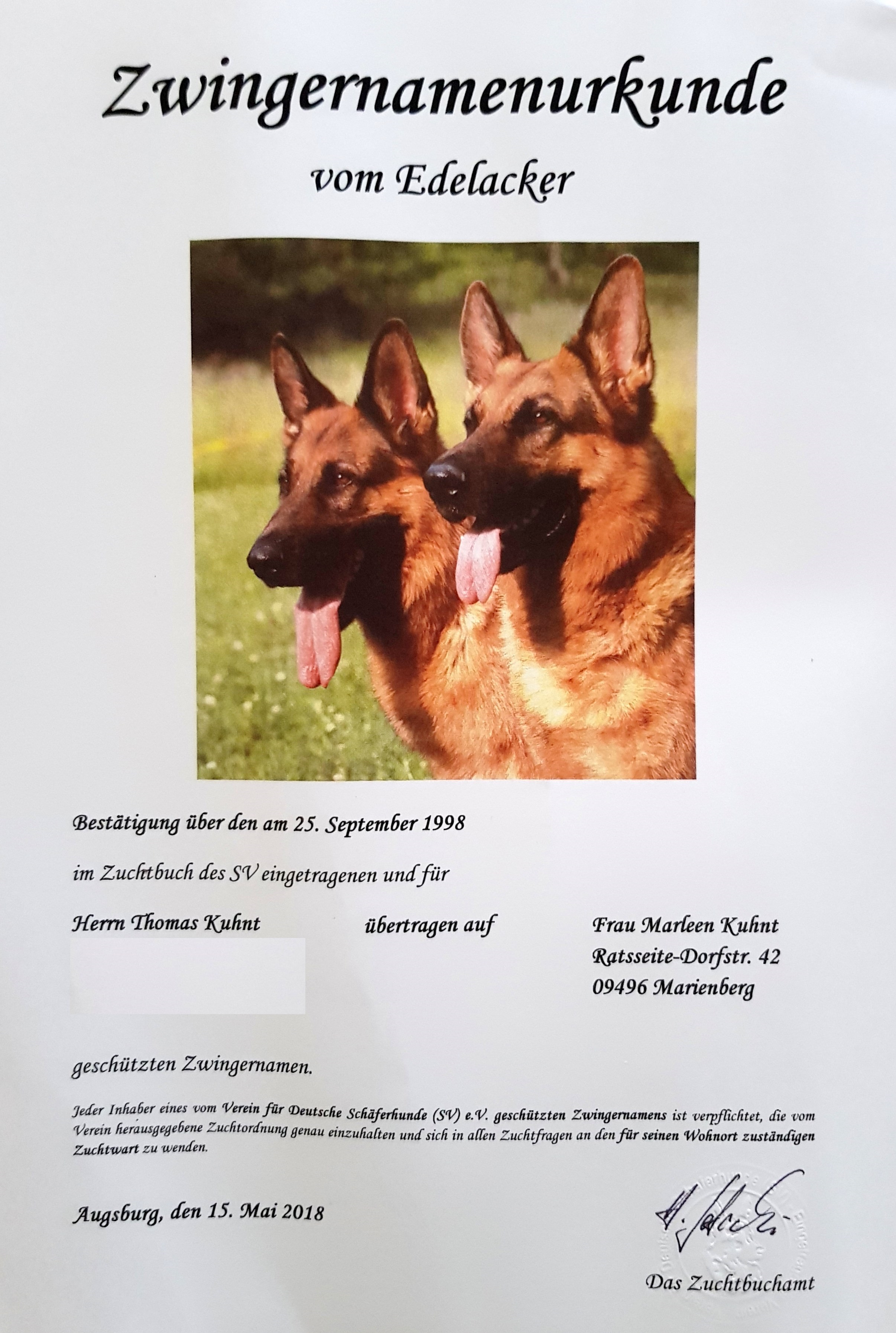 Zwingernamenurkunde