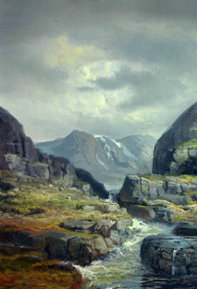 Flaum i fjellbekk. 70x50cm. Olje på Classon 66AC lerrete. MMXV.VII.