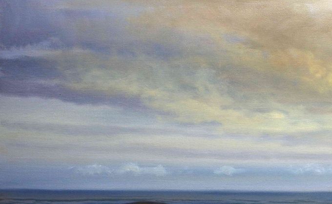 Kveldstemning ved sjøen. 73x130cm. Olje på Claesson AC lerrete. MMXVI.IIX