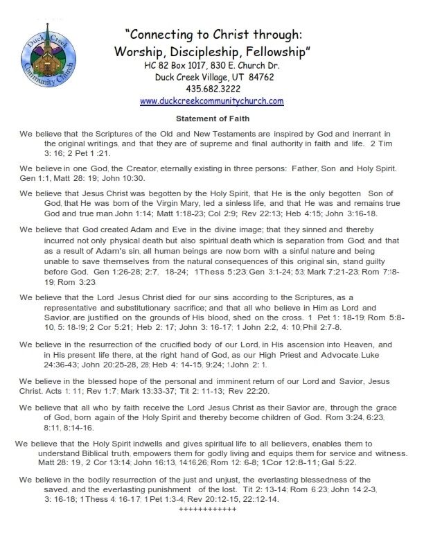 Duck Creek Community Church Statement of Faith.