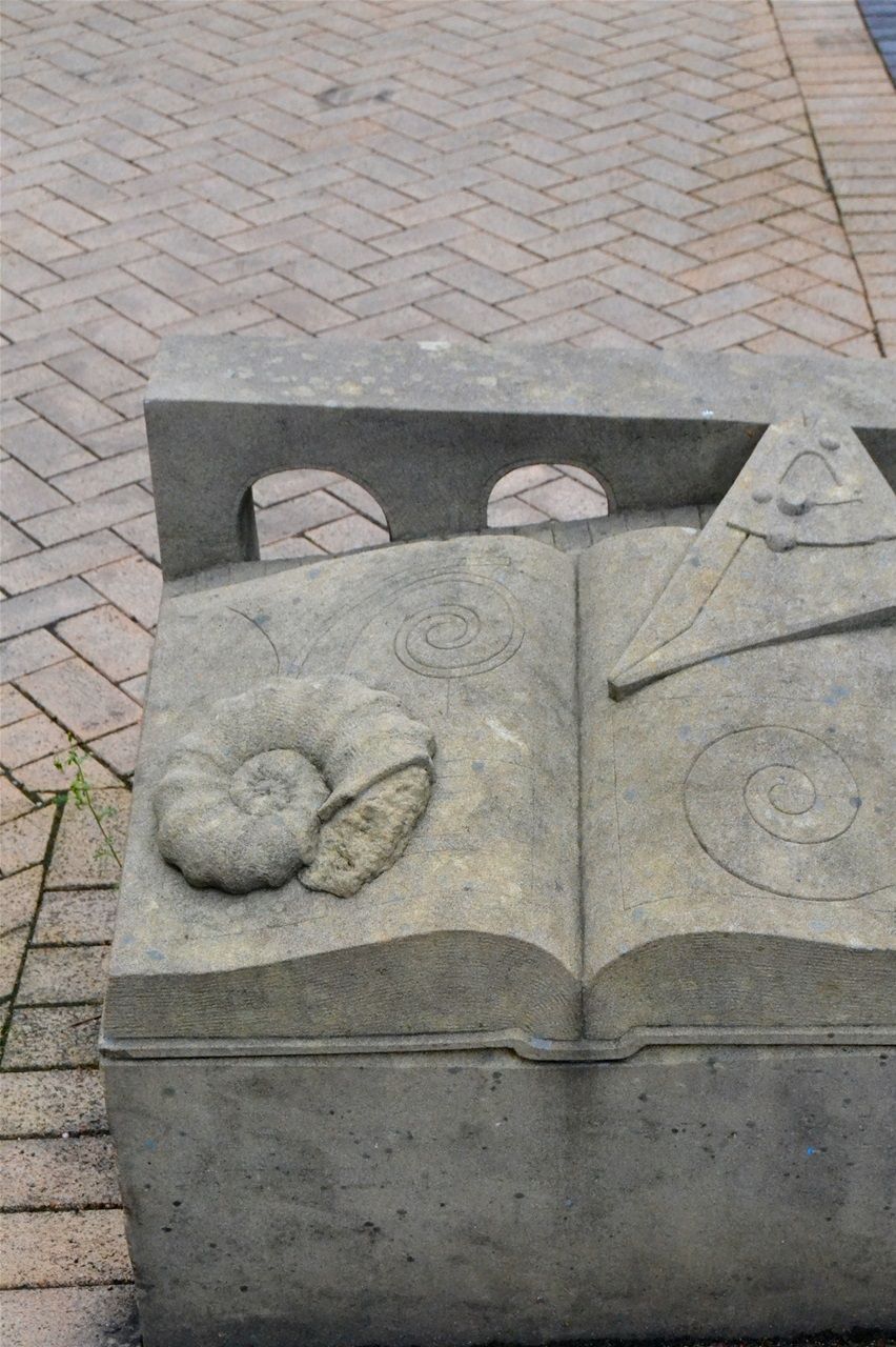 The Broadway. In courtyard of College Objects of technology in York stone designed by Steve Field, sculpted by John Vaughan