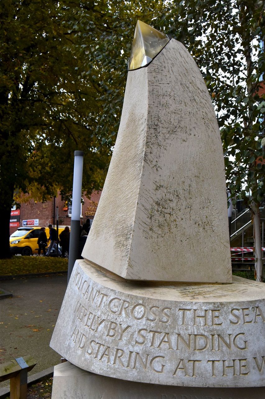 Obelisk with poem by Tagore, designed and carved John Vaughan 2019