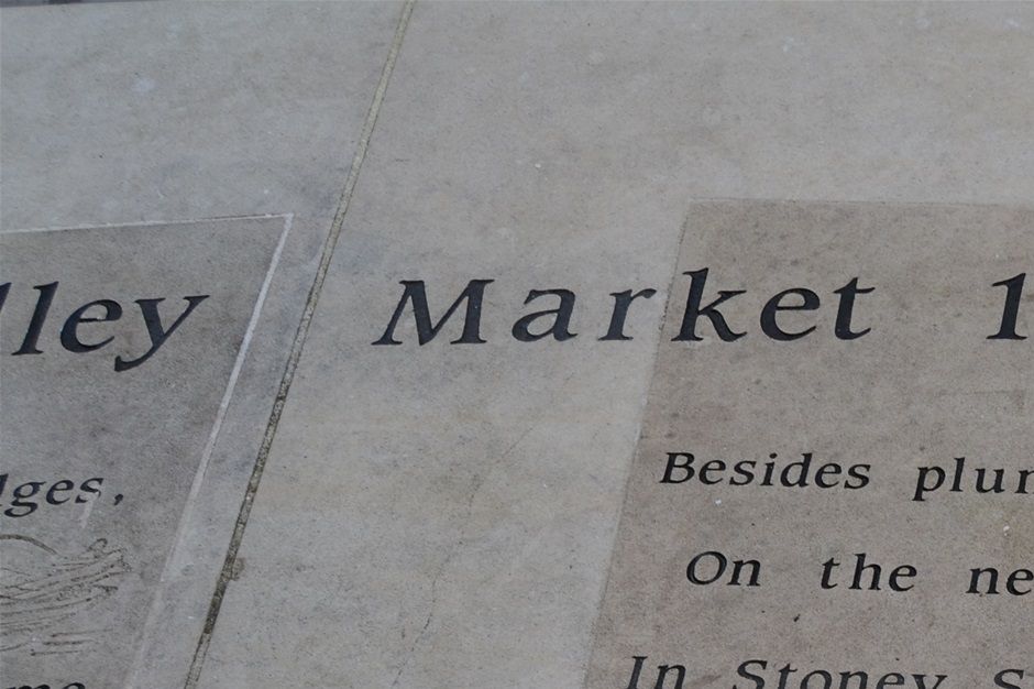 Ben Boucher poem 'Lines on Dudley Market' designed by Steve Field in Portland stone