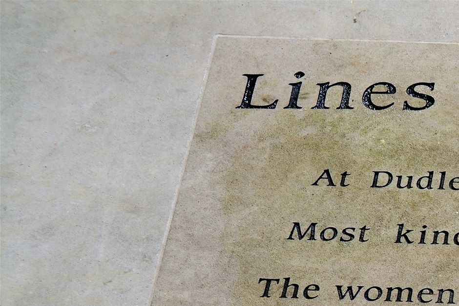 Ben Boucher poem 'Lines on Dudley Market' designed by Steve Field in Portland stone