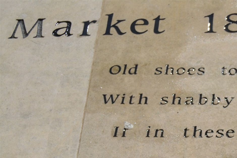 Ben Boucher poem 'Lines on Dudley Market' designed by Steve Field in Portland stone