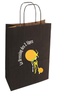 un sac kraft noir avec des poignées torsadées sérigraphie 3 couleurs Bordeaux Toulouse Paris Avignon Albi Arles Nîmes