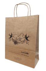 un sac kraft naturel à poignées torsadées en format boutique prêt-à-porter sérigraphie en noir Bordeaux Avignon Paris