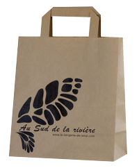 petite quantité en commande de sac kraft à poignées plates personnalisé en sérigraphie à Paris Bordeaux Avignon Tulles Dijon