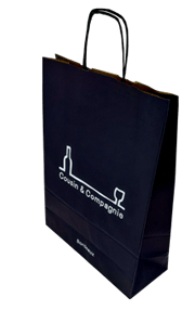 un sac kraft bleu marine à poignées torsadées sérigraphie 1couleur Blanche pour la cave Bordeaux Cousin et Compagnie Avignon