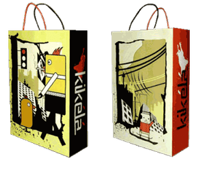 Sac kraft à poignées torsadées colorées et une impression quadrichromique représentant une création graphique originale Paris