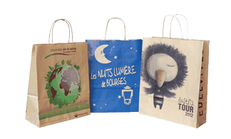 3 sacs kraft brun naturel à poignées torsadées personnalisés pour les nuits lumières de Bourges