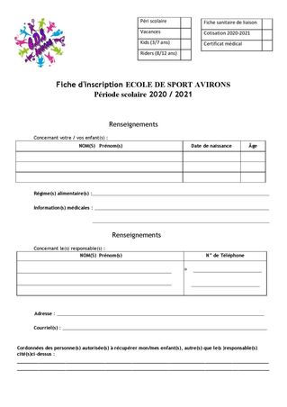 Fiche d'inscription 2020-2021