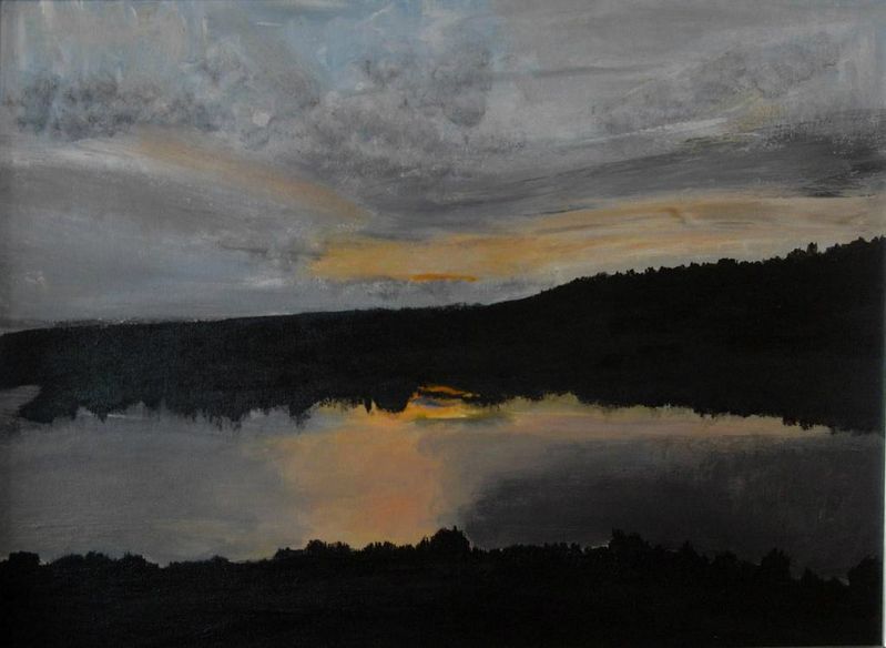 Coucher de soleil au bord du lac st-Point France 
acrylique sur carton toilé 70x50 2003. Vendu