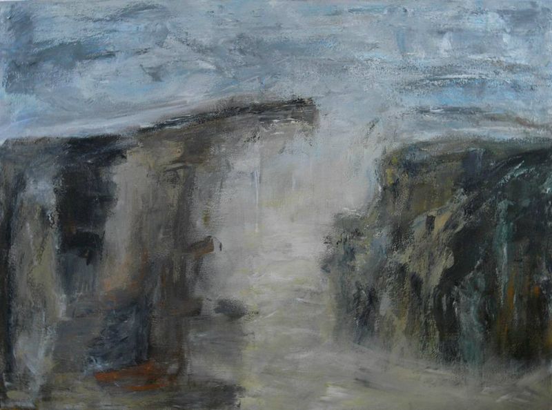 Nature d'une falaise à l'autre ou la naissance d'un presque pont acrylique et pastel gras sur toile 
60x80 2011 vendu