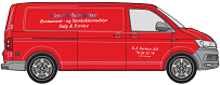 E.J. Service logo - den røde bil
