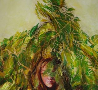 Girl with the leaves / oil on canvas / 200x100 cm / 2011