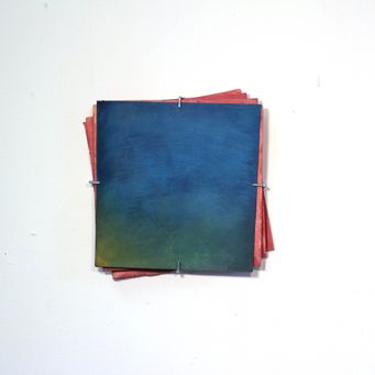 Gouache on paper 20x20 cm blue on pink