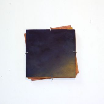 Gouache on paper purple blue and umber