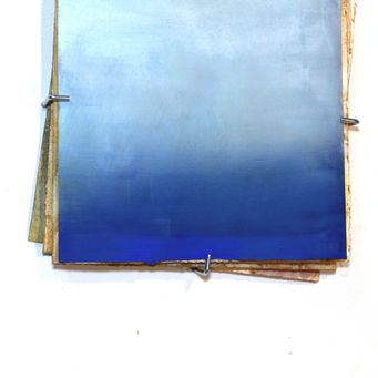 Gouache on paper blue on umber