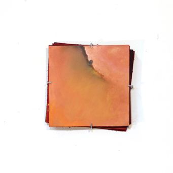 Gouache on paper ochre on red
