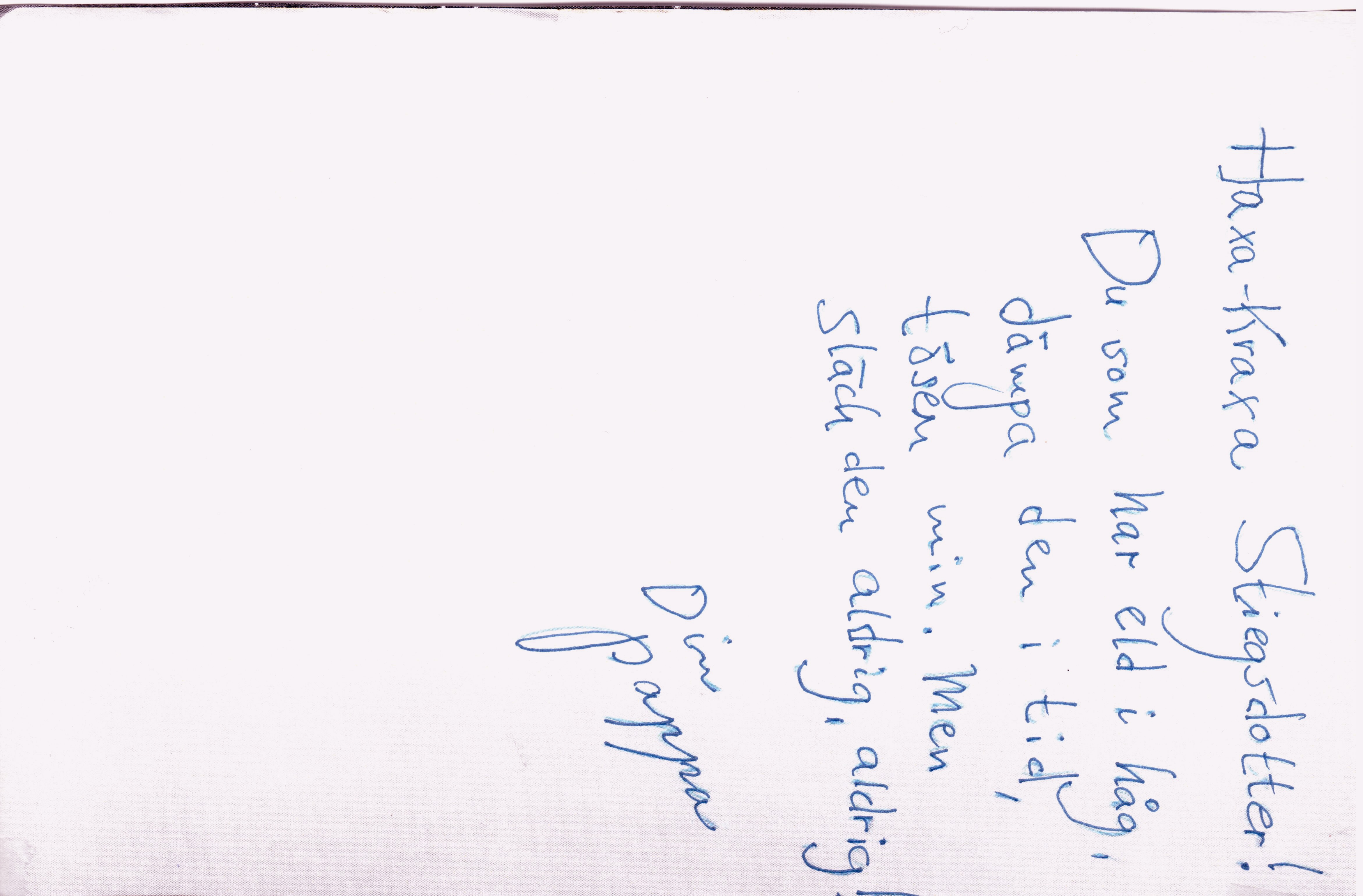 Eld i håg, 1949, det var en 4-åring som fick dedikationen!