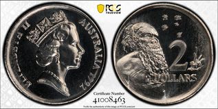 1992 Two Dollar Conin on a 5c Plancet MS65