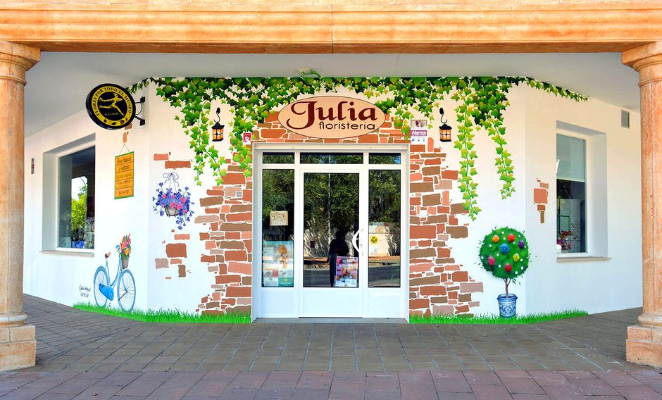 Jardín Vintage. Arte mural exterior. Floristeria. Estudio Aerosol ©.