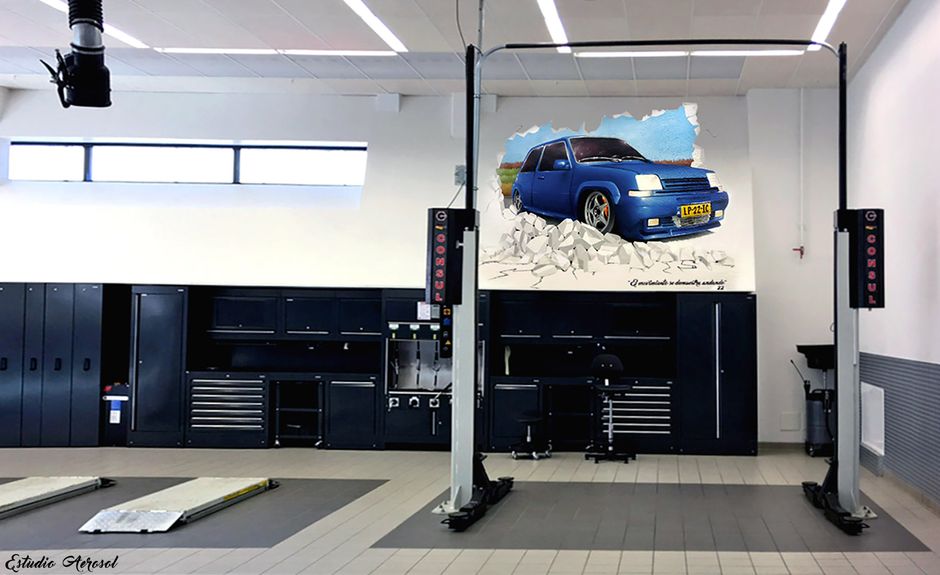 Renault GT Turbo. Arte mural interior. Taller. Estudio Aerosol ©.