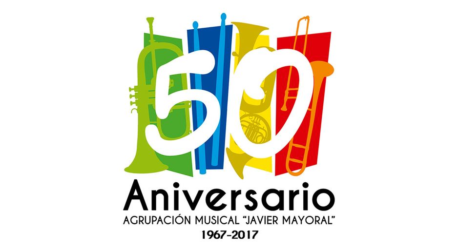 Colores de Aniversario. Logotipo 50 Asociación Musical Javier Mayoral.