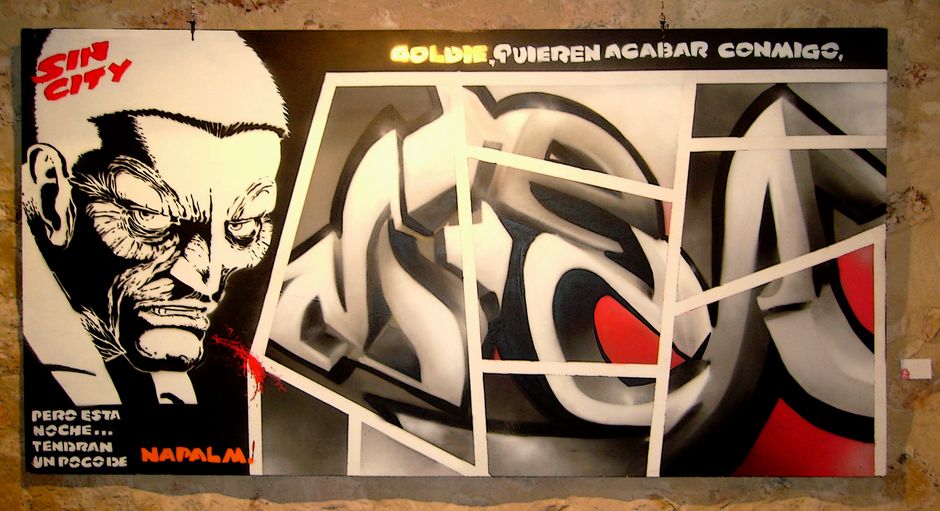 Marv de Sin City. Graffiti en vivo. Estudio Aerosol ©.