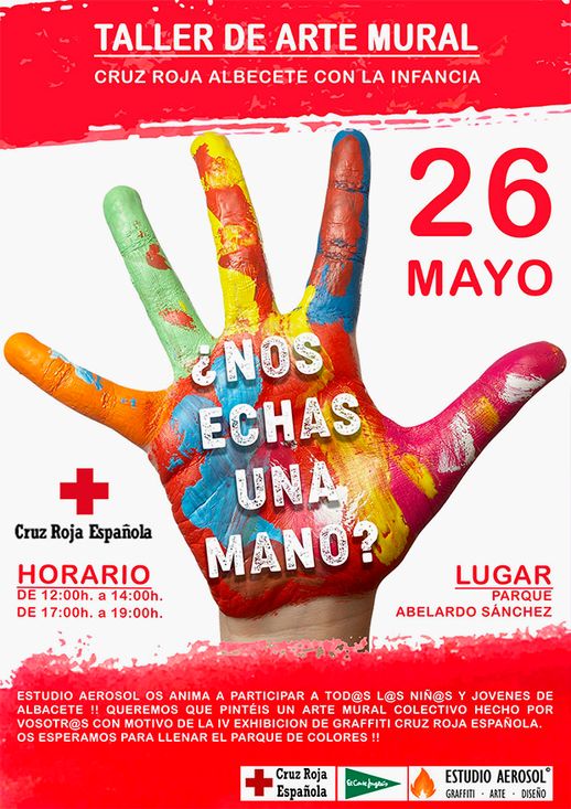 Poster oficial del Taller de Arte Mural "Cruz Roja con la Infancia".