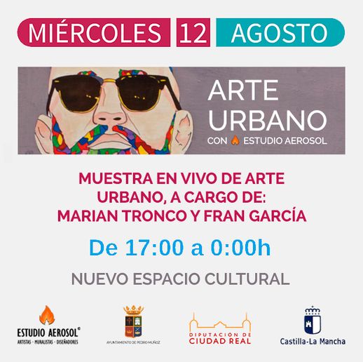Cartel "Exhibición de Arte Urbano con Estudio Aerosol" en Pedro Muñoz.