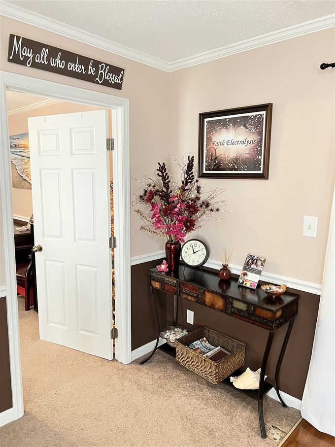 In the foyer, There’s always flowers, magazines, and a dish of treats to grab from as you come in.