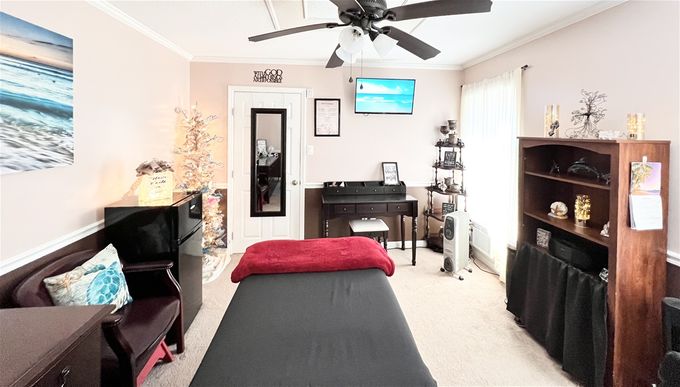 On the back wall, I play soft instrumental music for extra relaxation.