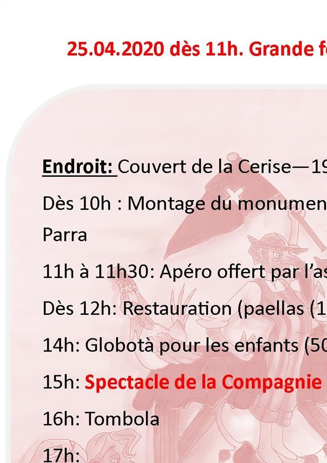 La fête est ANNULEE - prochaine édition le 24 avril 2021