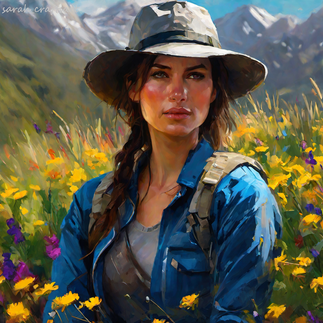 female portrait mountain flowers