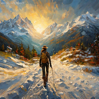snow mountains female hiker