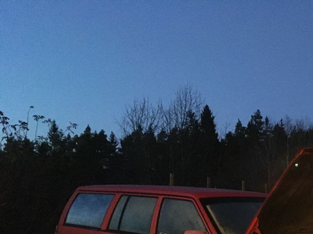 Kommer inte  ihåg... hur många månader har har bilen stått? Åratal. Men vi har försökt starta den ibland. Men den startade inte nu. Jag har bytt impulsgivare och hela tändsystemet. Att remmarna har blivit slappa är förståeligt. Batteriet har stått på laddning med det hjälpte inte. Jag blev förbannad och tog fram den stora traktorboostern och VIPS så startade bilen. 💕 Rejält med starkström gjorde susen. Vit, fuktig bensinavgas rök ur avgasröret, men efter en stund gick den renare. Efter ytterligare en stund kunde den stå på tomgång alldeles själv. 👍 YESSS ✊
Annars började dagen alldeles underbart i den tysta och varma arla morgonstunden. Jag pressade äpple, aronia och rabarber som vi tagit upp ur frysen i förrgår. Nu tinat och så fin kallpressad juice det blir. Sen in och göra saft i långa banor. Mums 😋