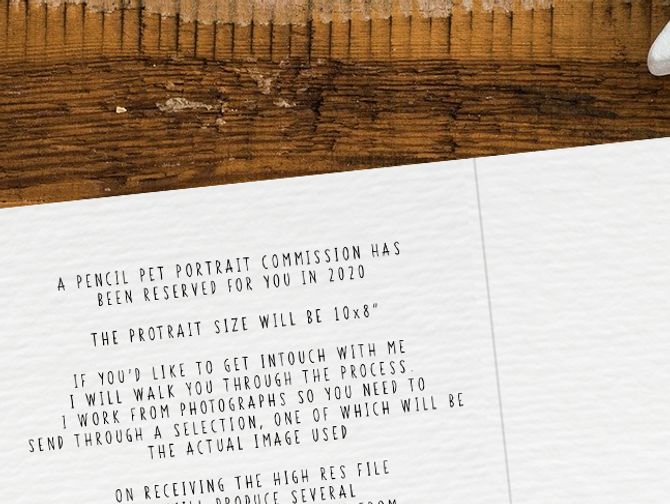 We can also personalise the inside of your gift card with the information about the type of portrait you are gifting. See example above