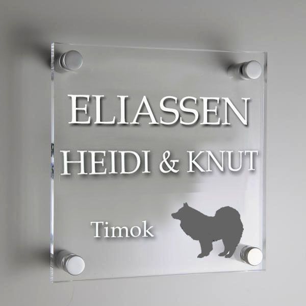                     
22...  Kr. 420,-     Dørskilt laget i plexiglass. Motiv.
- Elegante skruer i aluminium. Str. 150x150x6 mm Kr. 420,-






























