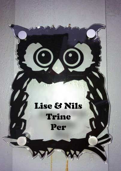 
39    Dørskilt laget i plexiglass. - Elegante fester i aluminium. Str. 200x155 mm Kr. 320,- inkl. mva kr. 400,- 


