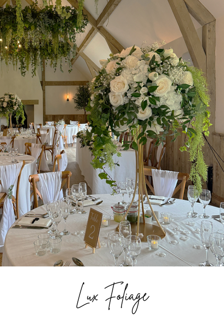 White and Green Foliage Wedding Table Centre Pieces to Hire in Manchester, Cheshire, North Wales, Liverpool & Merseyside