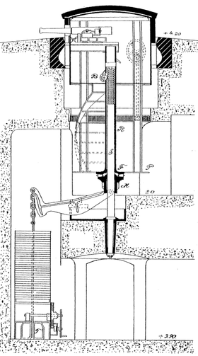 Fortunfortet. 75 mm stålkanon M1889 i panserforsvindingstårn M1890, kanonen leveret fra den tyske fabrik ”Fried. Krupp” fra Essen og tårnet leveret fra den franske fabrik ”Compagnie des Hauts-Fourneaux” fra Saint Chammond. Rigsarkivet.