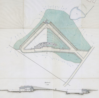 Bagsværdfortet.  Plan og snit. Rigsarkivet.