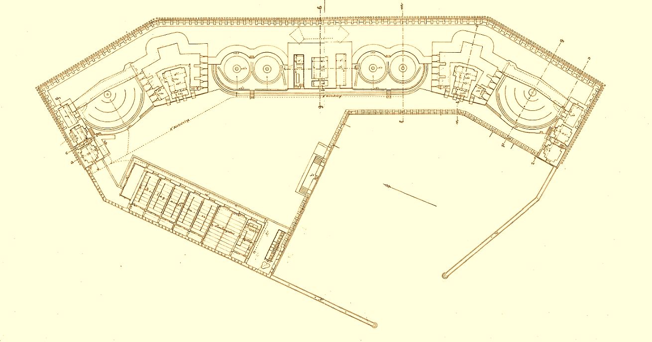 Søfortet Mellemfort. Oversigtstegning. www.vestvolden.info.